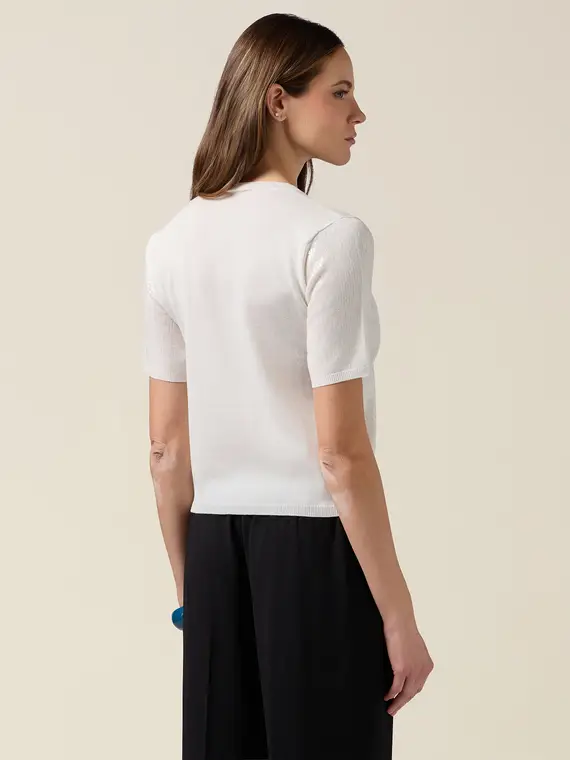 Maglia misto viscosa con paillettes Donna, Bianco miniatura 2