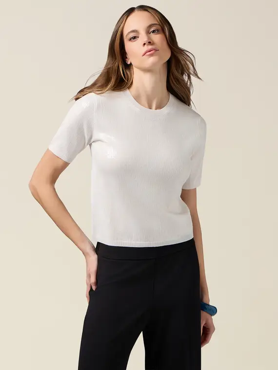 Maglia misto viscosa con paillettes Donna, Bianco