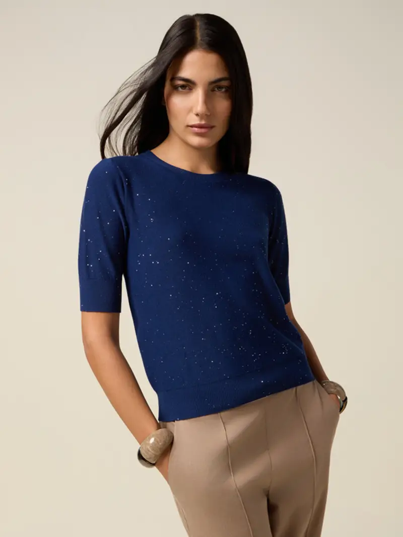 Maglia misto viscosa con paillettes Donna, Blu