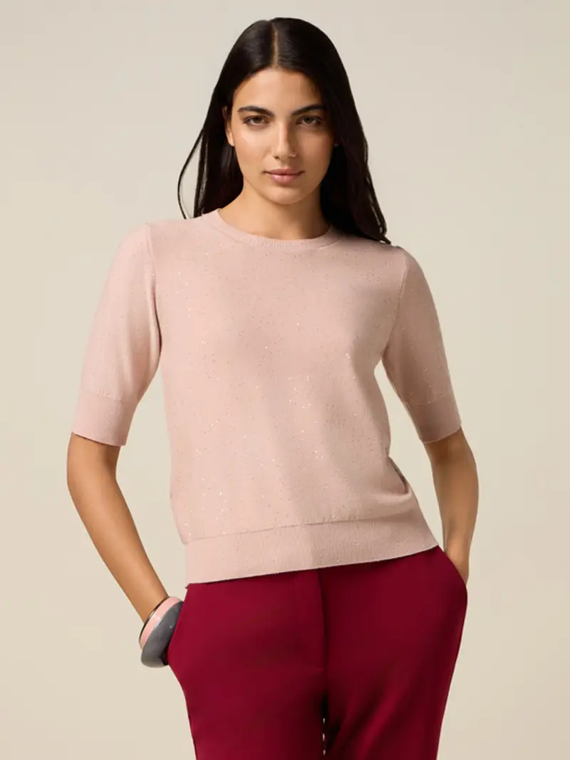 Maglia misto viscosa con paillettes Donna, Rosa