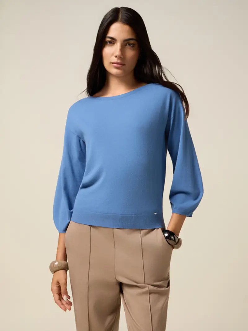 Maglia misto viscosa con scollo a barchetta Donna, Azzurro +