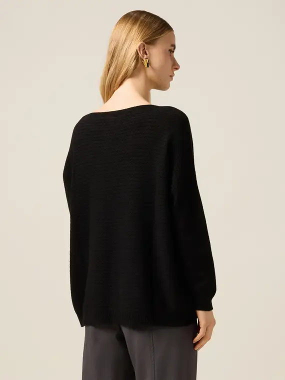 Maglia misto viscosa lavorazione traforata Donna, Nero miniatura 2