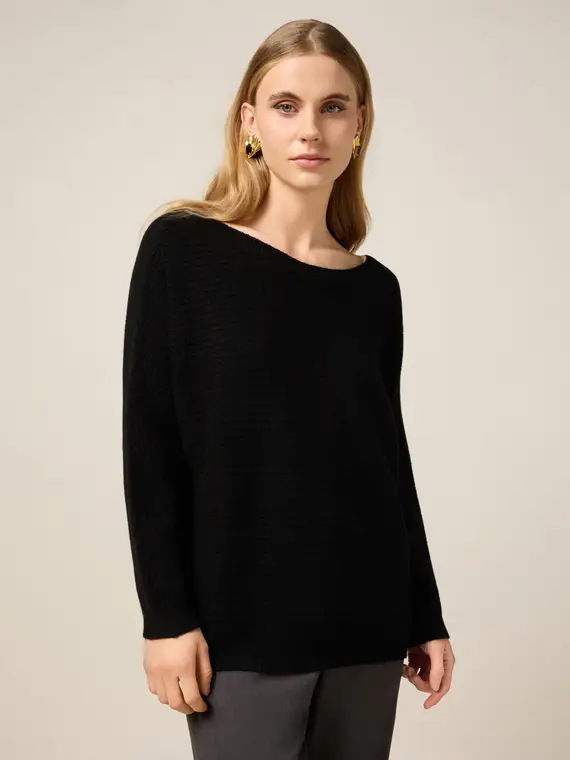 Maglia misto viscosa lavorazione traforata Donna, Nero