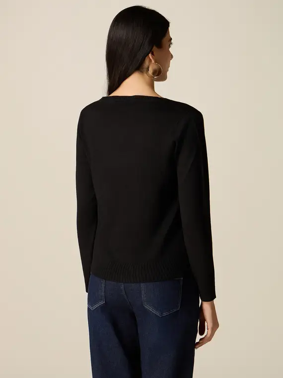 Maglia misto viscosa scollo a V Donna, Nero miniatura 2