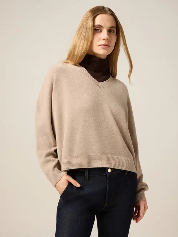 Maglia misto viscosa scollo a V Donna