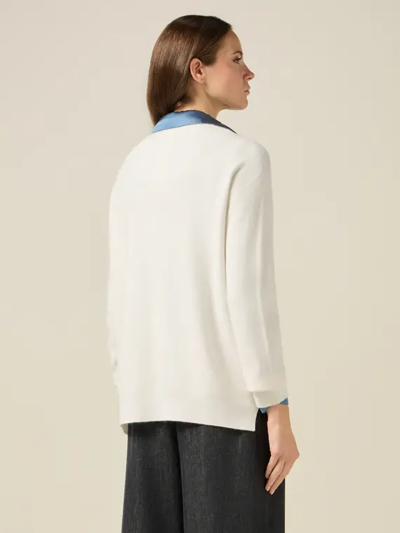 Maglia scollo a V Donna, Bianco miniatura 2