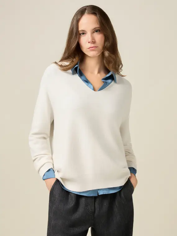 Maglia scollo a V Donna, Bianco