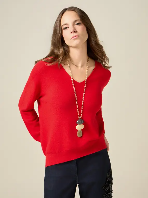 Maglia scollo a V Donna, Rosso