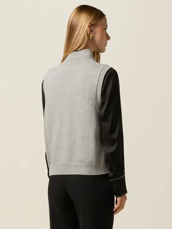 Maglia senza maniche misto cashmere Donna, Grigio miniatura 2