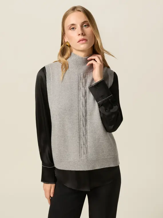 Maglia senza maniche misto cashmere Donna, Grigio