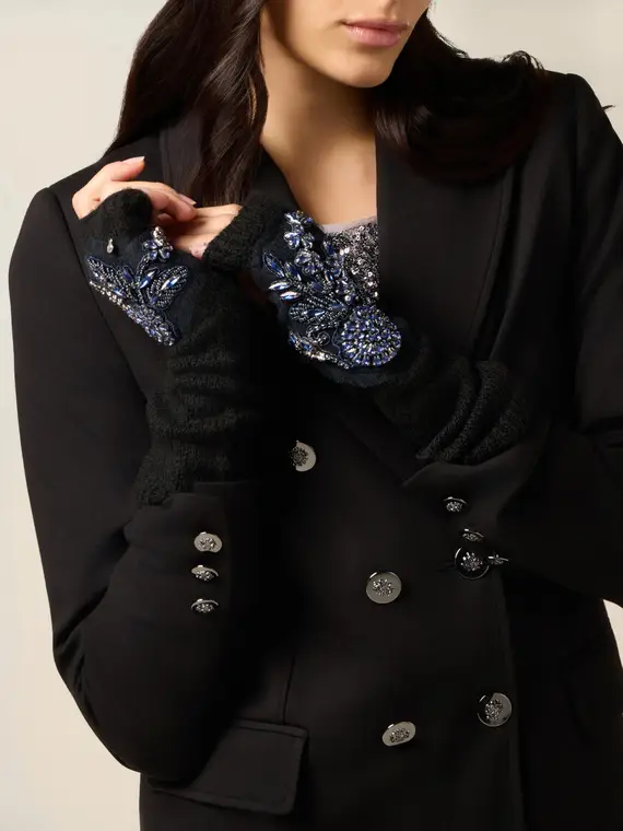 Manicotti in maglia con patch gioiello Donna, Nero
