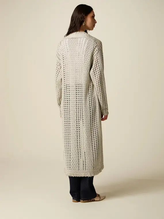 Maxi cardigan lurex traforato Donna, Argento miniatura 2