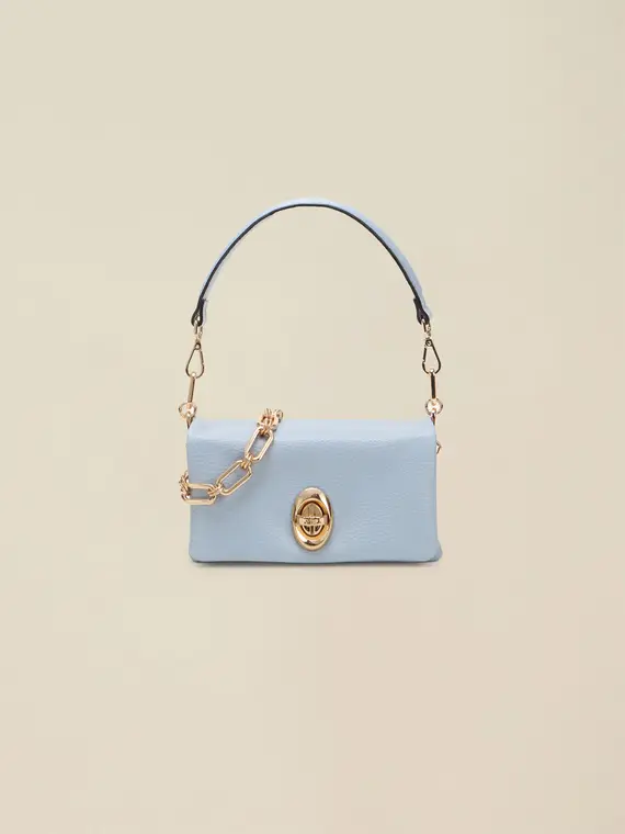 Mini bag in vera pelle Donna, Azzurro miniatura 2
