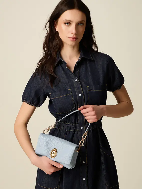 Mini bag in vera pelle Donna, Azzurro