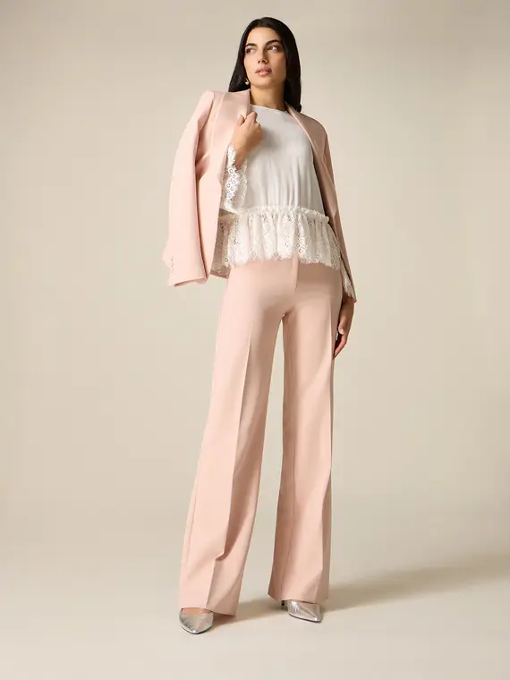 Pantaloni a palazzo con profilo in raso Donna, Rosa