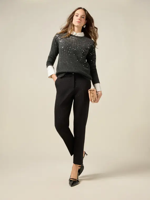 Pantaloni a sigaretta con cristalli Donna