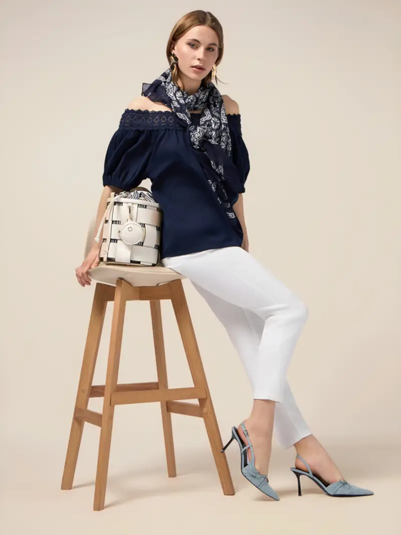 Oltre - Pantaloni a sigaretta in tessuto misto lyocell Donna, Bianco Taglia: 46