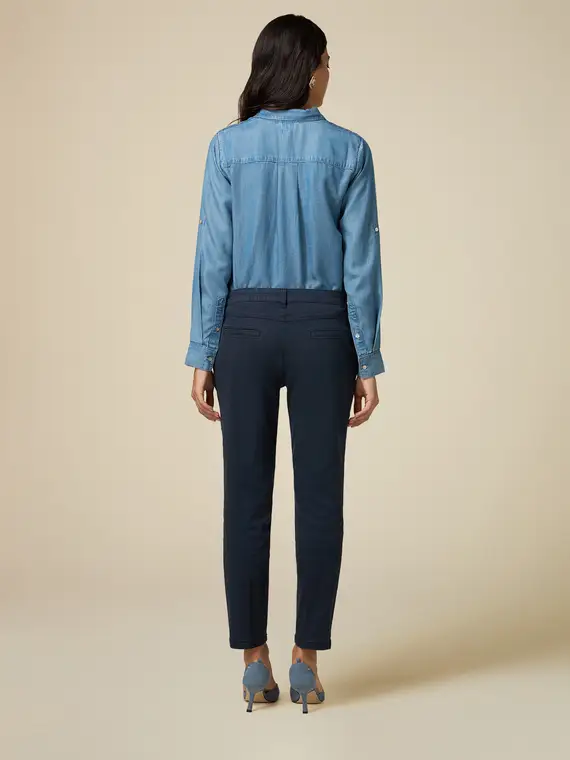 Pantaloni a sigaretta in tessuto misto lyocell Donna, Blu miniatura 2