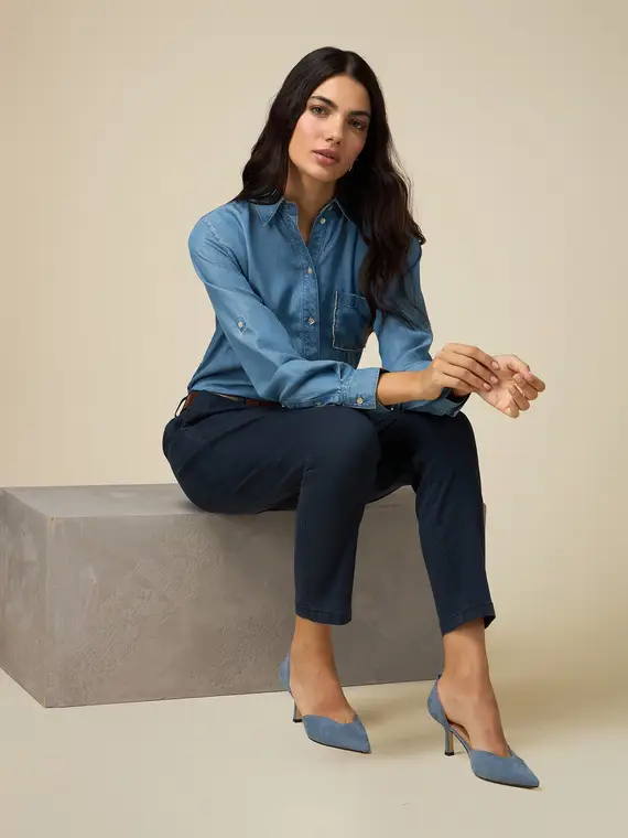 Pantaloni a sigaretta in tessuto misto lyocell Donna, Blu