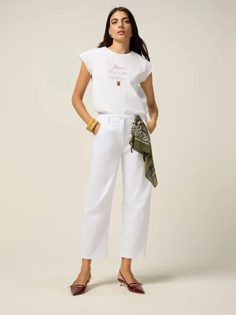 Oltre - Pantaloni barrel con bandana Donna, Bianco Taglia: XL