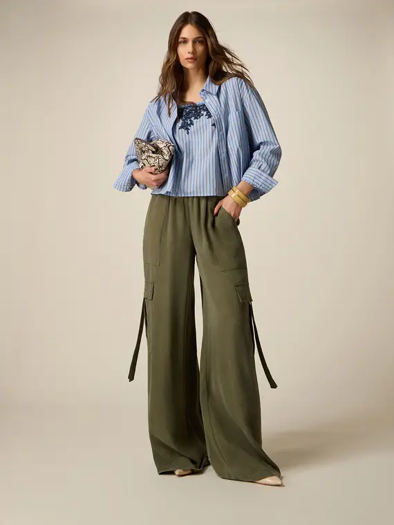 Pantaloni cargo in tencel Donna, Verde militare
