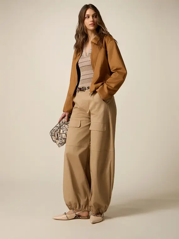Pantaloni cargo misto cotone Donna, Beige