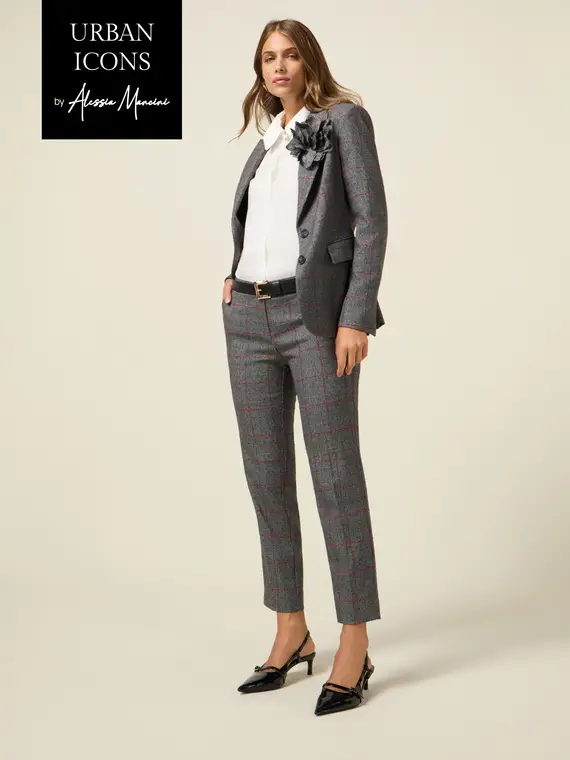 Pantaloni check Donna, Grigio