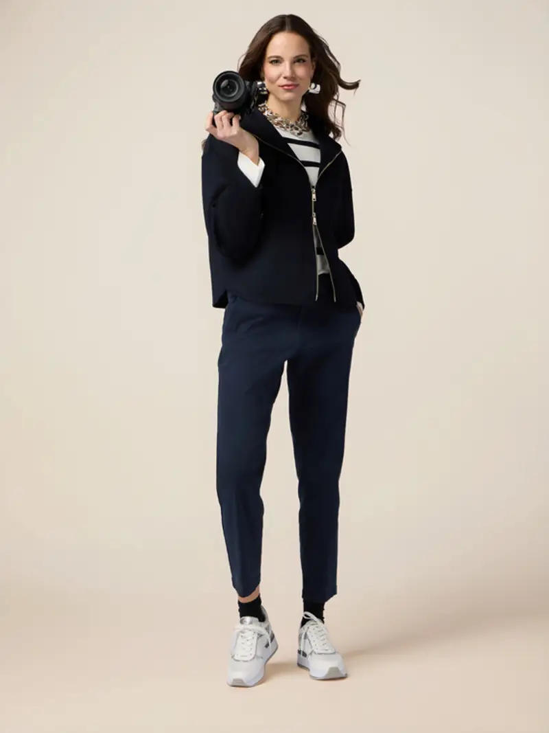 Oltre - Pantaloni chino misto tencel Donna, Blu Taglia: 40