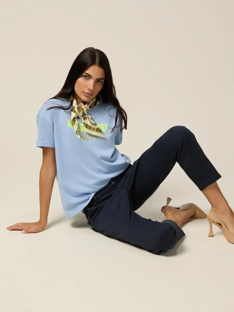 Oltre - Pantaloni chinos in cotone-lyocell Donna, Blu Taglia: 42