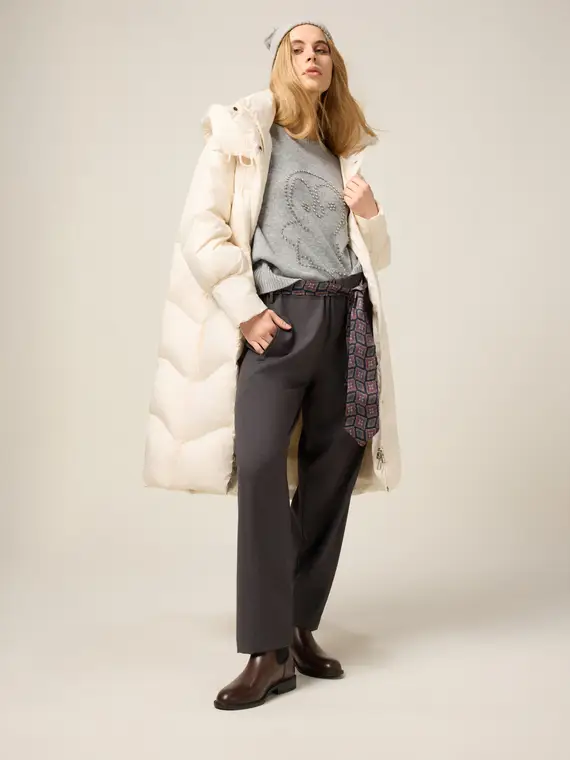 Pantaloni con cintura a cravatta Donna, Grigio