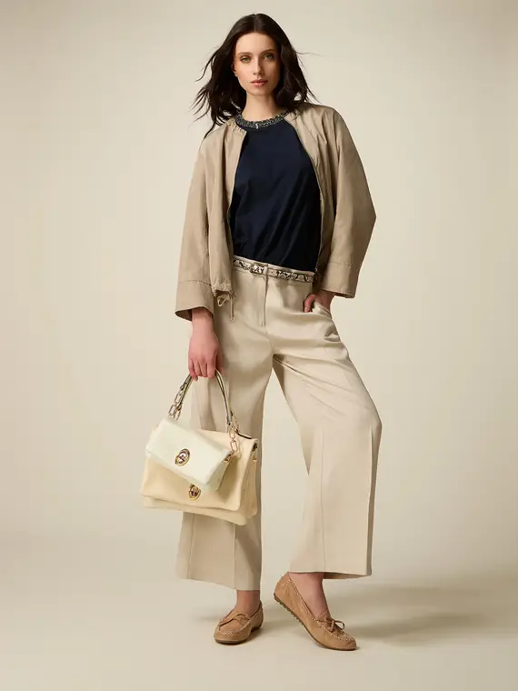 Pantaloni cropped in lyocell Donna, Beige