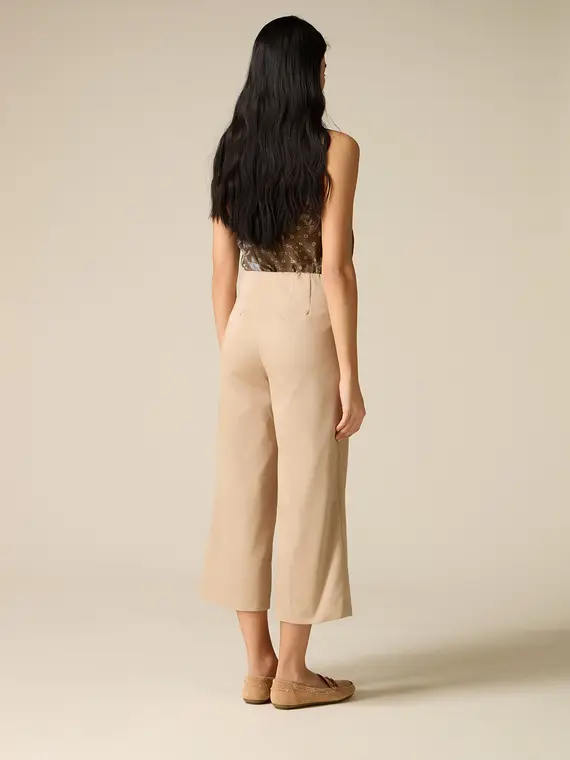 Pantaloni cropped in satin misto cotone Donna, Beige miniatura 2