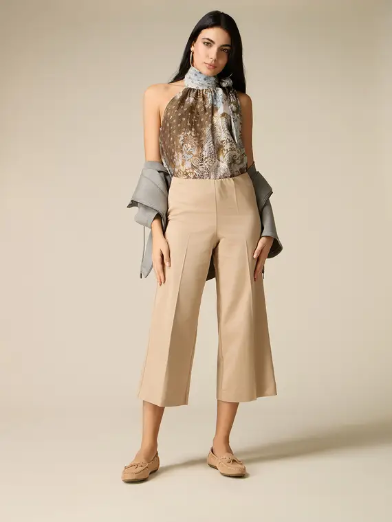 Pantaloni cropped in satin misto cotone Donna, Beige