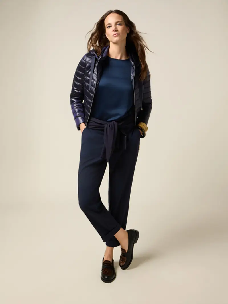 Oltre - Pantaloni cropped in tessuto crêpe Donna, Blu Taglia: 40