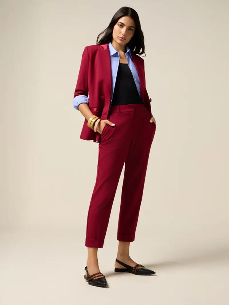 Oltre - Pantaloni cropped in tessuto crêpe Donna, Bordeaux Taglia: 40