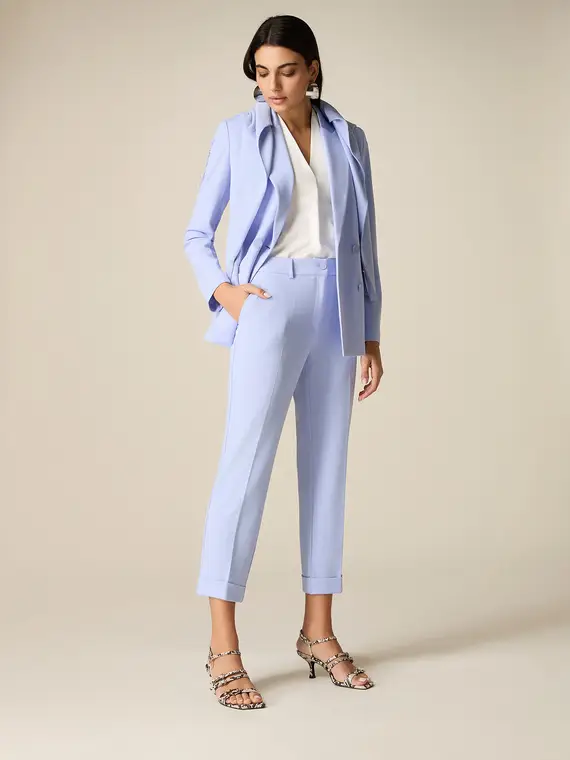Pantaloni cropped in tessuto crêpe Donna, Azzurro
