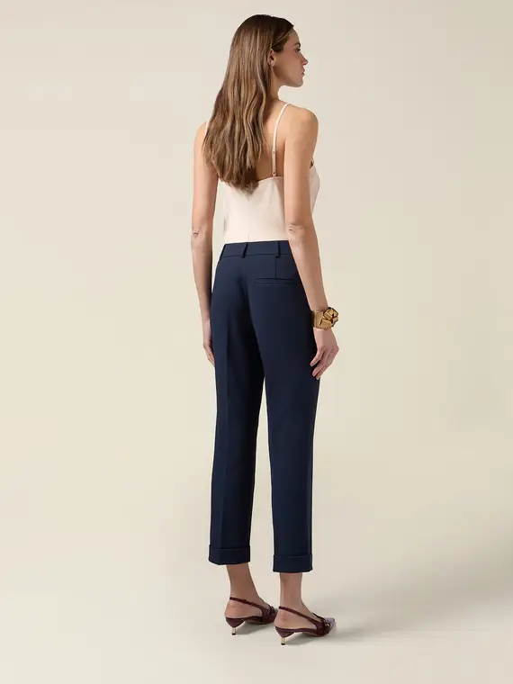 Pantaloni cropped in tessuto crêpe Donna, Blu miniatura 2