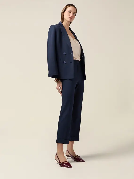 Pantaloni cropped in tessuto crêpe Donna, Blu