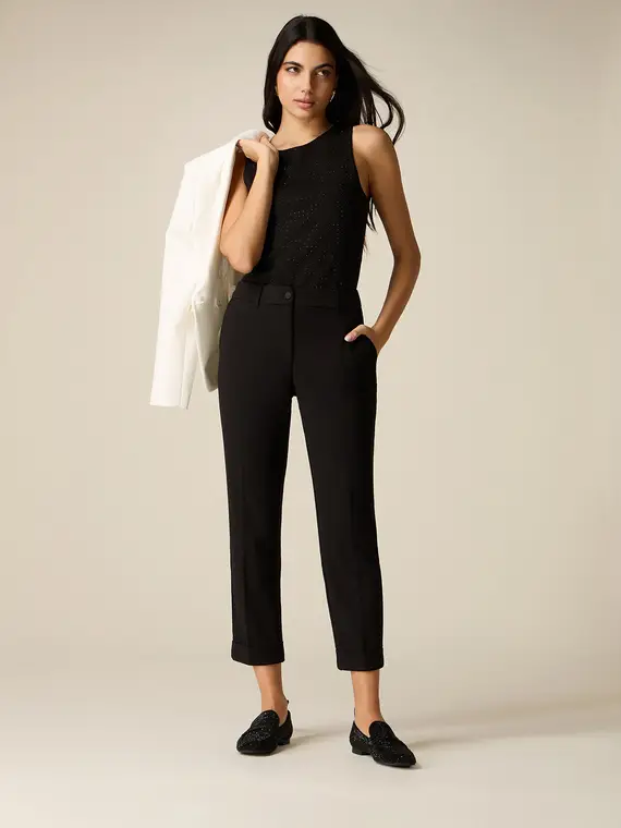 Pantaloni cropped in tessuto crêpe Donna