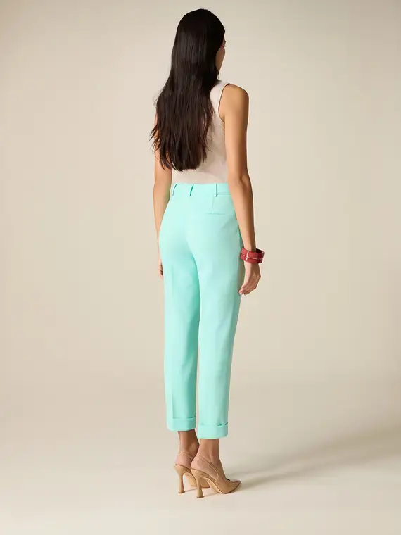 Pantaloni cropped in tessuto crêpe Donna, Verde acqua miniatura 2