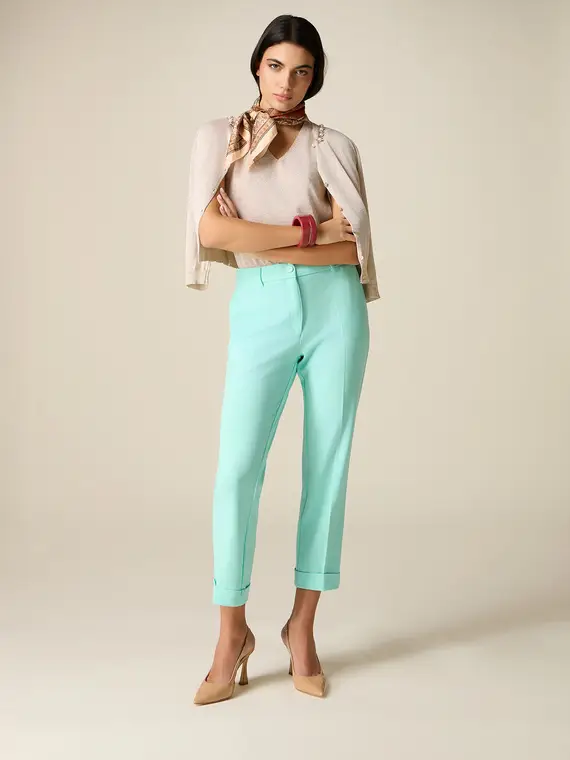 Pantaloni cropped in tessuto crêpe Donna, Verde acqua