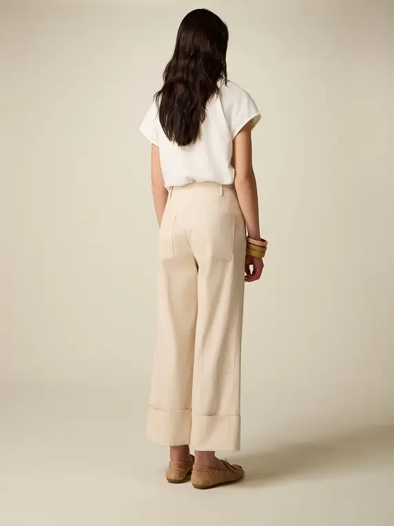 Pantaloni cropped misto cotone Donna, Beige miniatura 2