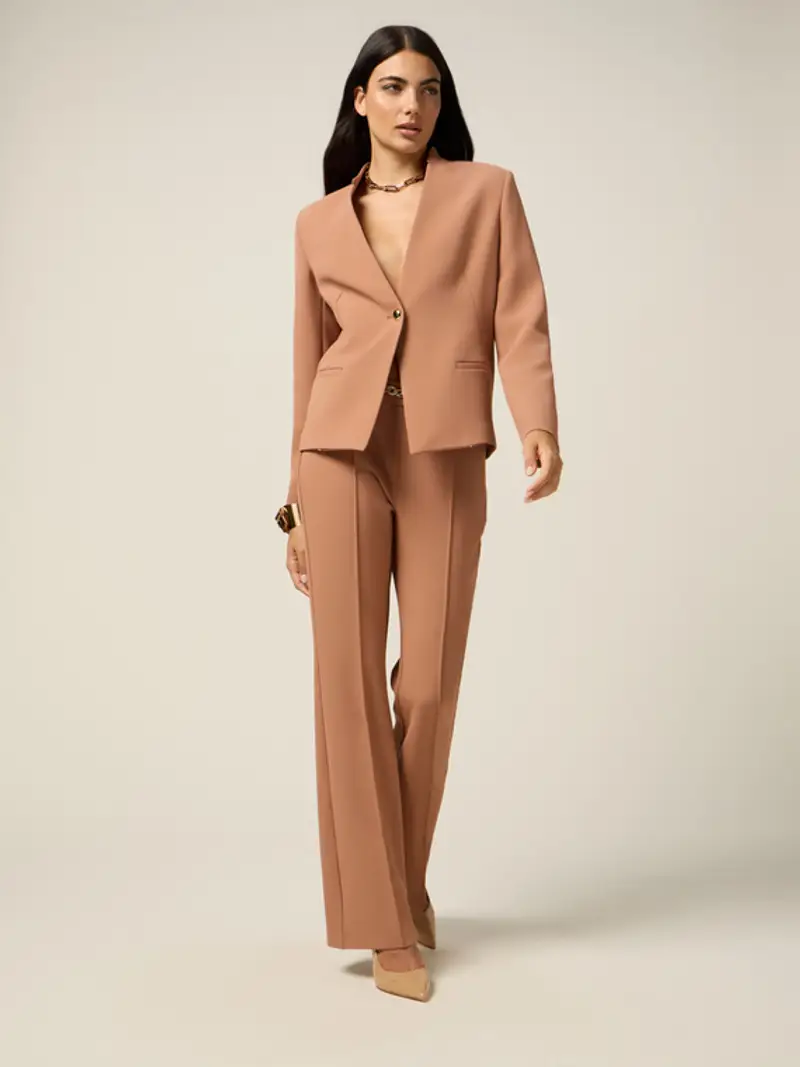 Oltre - Pantaloni flare con catena decorativa Donna, Marrone Taglia: 40