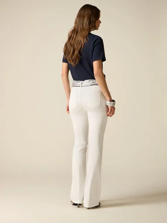 Pantaloni flare con foulard Donna, Bianco miniatura 2