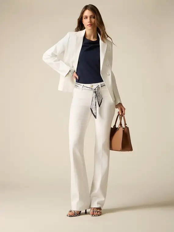 Pantaloni flare con foulard Donna, Bianco