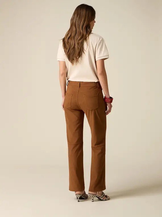 Pantaloni flare in morbido tessuto Donna, Marrone miniatura 2