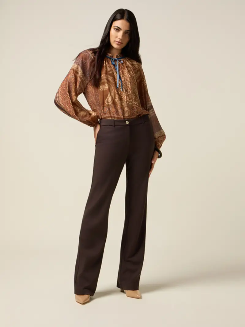 Pantaloni flare in punto milano Donna, Marrone