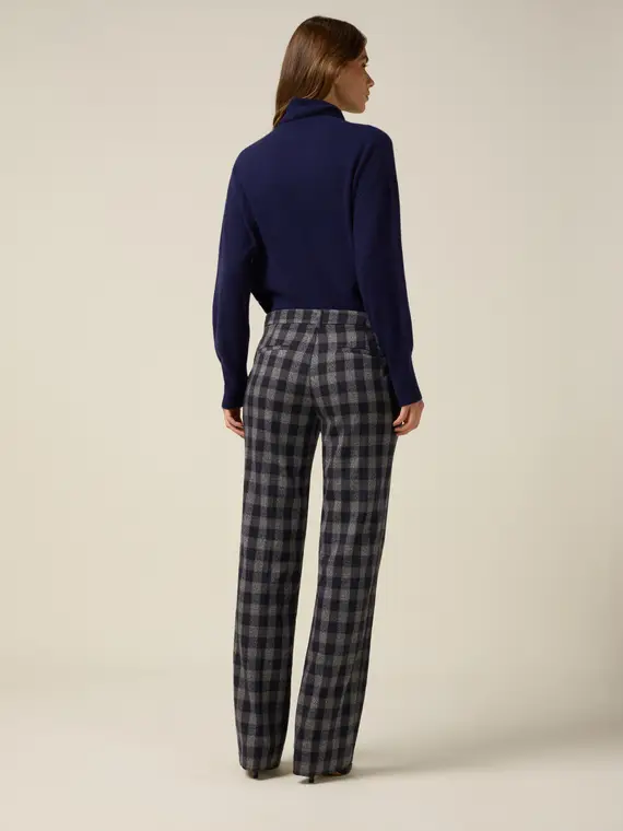 Pantaloni gamba dritta in flanella check Donna, Blu miniatura 2