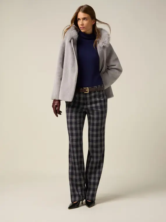 Pantaloni gamba dritta in flanella check Donna, Blu