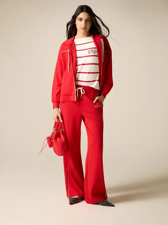 Pantaloni in jersey con profilo Donna, Rosso